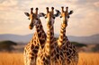four giraffes briefly come together on the plains of the masai mara, .