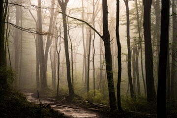  peaceful woods of smoky mountain in early morning fog