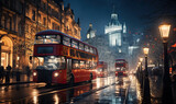 Fototapeta Londyn - Night life of a city street in a big city.