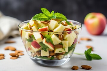 Sticker - apple and almond salad in a transparent glass bowl