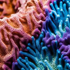 colorful high detailed macro image of sea corals, vivid multicolor textured wallpaper background of sea life corals reef