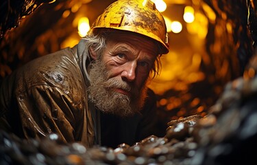 Wall Mural - gold miner working underground.