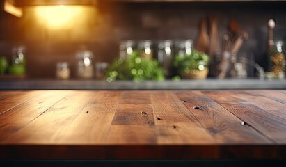 Sticker - an empty kitchen with wooden countertops Generative AI