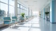 © Wanda - Empty modern hospital corridor with rooms and seats waiting room in medical office. Healthcare service interior