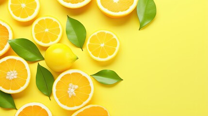 Fototapete - Fruit minimal concept with summer citrus composition on pastel background
