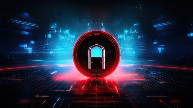 Futuristic technology concept with closed padlock binary code and gradient background 3D illustration