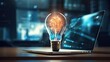 © vxnaghiyev - Idea concept represented by desktop computer with bulb hologram