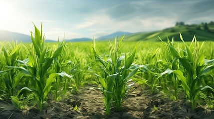Fototapete - Growing corn in the field agricultural land