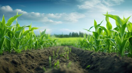 Fototapete - Growing corn in the field agricultural land
