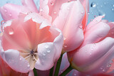 Fototapeta Tulipany - Dreamy Delight, Close-up of Pastel Tulip in Water Droplets ? A Generative AI Masterpiece