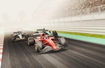 Wall Mural - Race cars on track without any branding - 3D rendering