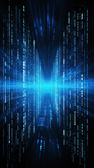Digital binary code on a black background.