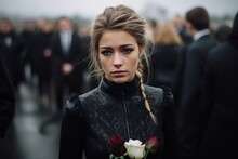 Portrait Of A Young Sad Women, Funeral Concept.