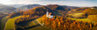 Panoramic view of scenic landscape of Church in the middle of Vineyards, Generative AI image.