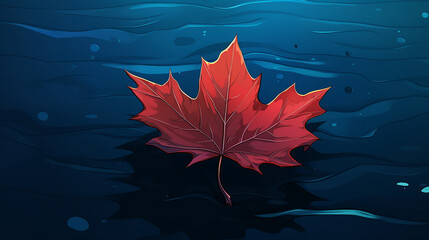 Wall Mural - Autumn maple leaf on water surface with ripples. Copy space.