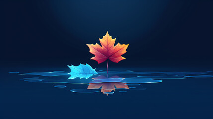 Wall Mural - Autumn maple leaf on water surface with ripples. Copy space.
