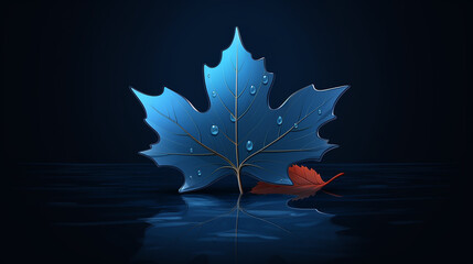 Wall Mural - Autumn maple leaf on water surface with ripples. Copy space.