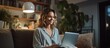 © VERTEX SPACE - young adult female woman working at home using laptop cheerful smiling joyful working at home lifestyle