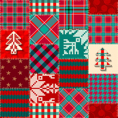 Poster - Patchwork textile pattern. Seamless quilting design background. Merry Christmas cozy pattern.
