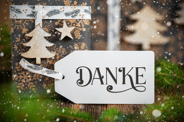 Wall Mural - Text Danke, Means Thanks, Christmas Gifts, Snowy Winter Background