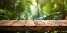 The Empty Rustic Wooden Table For Product Display With Blur Background Of Tropical Jungle. Generative AI Image AIG30.