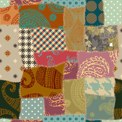 Aufkleber - Quilting design patchwork pattern with natural khaki colors. Vector pattern.