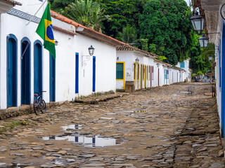 Poster - Street of historical center in Paraty, Rio de Janeiro, Brazil. Paraty is a preserved Portuguese colonial and Brazilian Imperial municipality