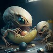 huge alien lays disgusting eggs while eating the hatched offspring Hyper realistic detailed photo frightening horror Alien III cinematic 
