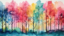 Abstract Colorful Forest Watercolor Background - Generative Ai