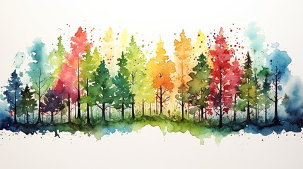  watercolor landscape with trees - generative ai