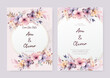 Pink and purple violet sakura wedding invitation card template with flower and floral watercolor texture vector