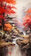 Japanese ink painting oriental landscape autumn Ai generated art