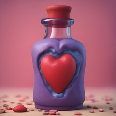 Wall Mural - Love potion in a bottle with a heart inside. 3D rendering