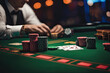 Close-up of poker player with playing cards in casino, lifestyle concept, generative ai	
