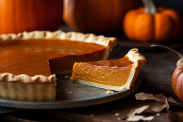 Wall Mural - Pumpkin pie with whipped cream toping. Autumn treat. 