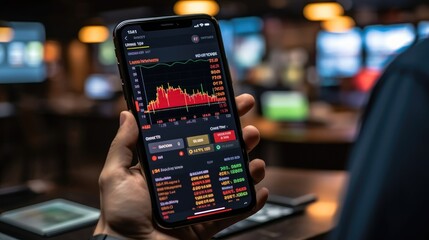 Poster - Business man trading cryptocurrencies on a smartphone app, Engaging in the dynamic world of digital asset trading.