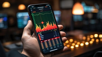 Poster - Business man trading cryptocurrencies on a smartphone app, Engaging in the dynamic world of digital asset trading.