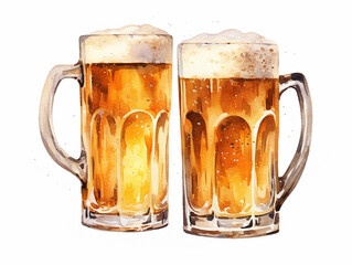 Illustration watercolor of beer glasses on white background