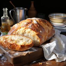 Fresh Baked Bread On The Wooden Table