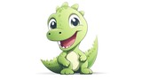 Fototapeta Dinusie - Cute cartoon green t-rex dinosaur