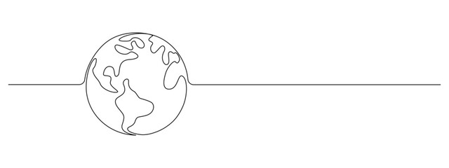 Wall Mural - One continuous line drawing of Earth globe. World map in simple linear style. Travel and flight concept in editable stroke. Doodle outline vector illustration