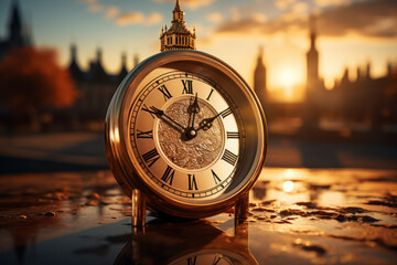 Wall Mural - a clock tower standing tall in a city square, a symbol of temporal stability and a beacon for the co