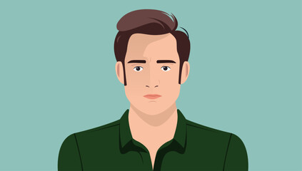 Aufkleber - Male person face - Regular caucasian man with brown hair wearing green shirt. Vector illustration portrait