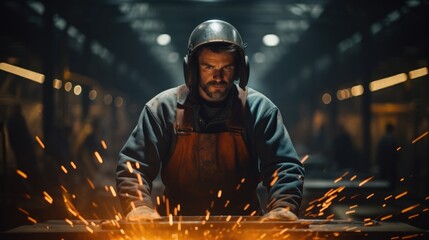 Poster - Portrait of a steel welder at factory.