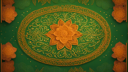 Wall Mural - Oriental mandala on green background. Vector Illustration.