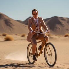 Wall Mural - Person riding a bike in the desert