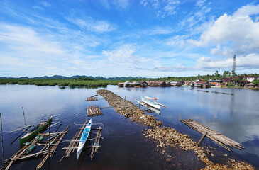 Poster - Traditional fishing boats harbour at Siargao, Philippines.