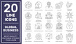 Modern thin line icons set of global business services and worldwide operations. Premium quality outline symbol collection. Simple linear pictogram pack for web graphics. Editable Stroke. EPS 10