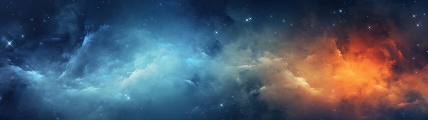 Wall Mural - nebula space blue and orange, epic film poster background, ultra wide shot
