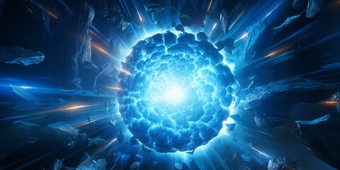 Aufkleber - Nuclear Fusion Ablaze: An Artistic Explosion of Blue Energy in the Cosmic Backdrop